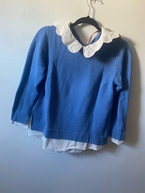 Ted Baker Blue Knit Sweater with White Scalloped Collar